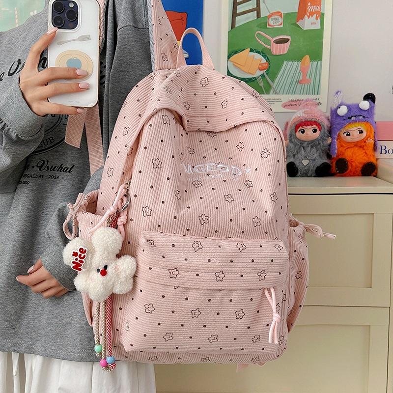 Schoolbag Japanese Korean ins Wind Cute Pentagram Polka Dot Backpack Female Student Large Capacity School Bag Versatile Campus Backpack