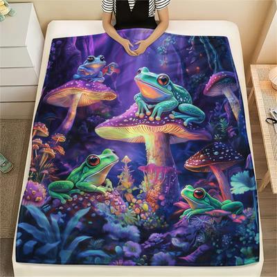 Colorful Frog Pattern Flannel Blanket, High Quality Comfortable for All Seasons, Home Decor, Warmth and Comfort, Perfect for Gifts.