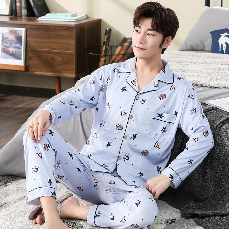 Ensemble pyjama 2 pièces pour hommes, chemise à manches longues et pantalon, vêtements de maison, vêtements de nuit, printemps-automne