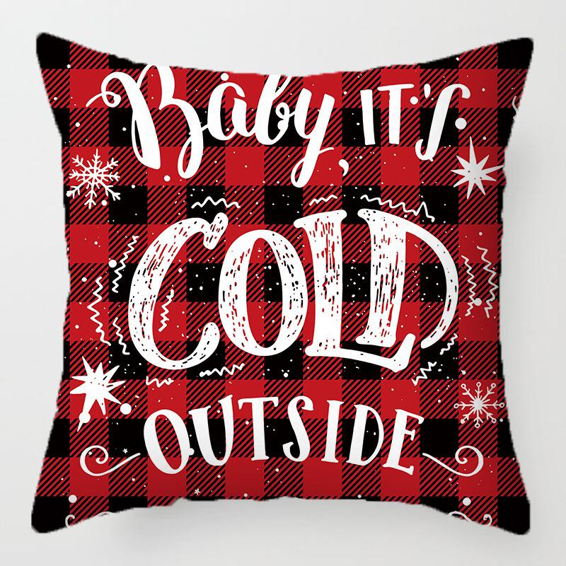 Christmas red and black plaid pillow cover printed cushion cover living room sofa decoration festive letters elk snowflake model