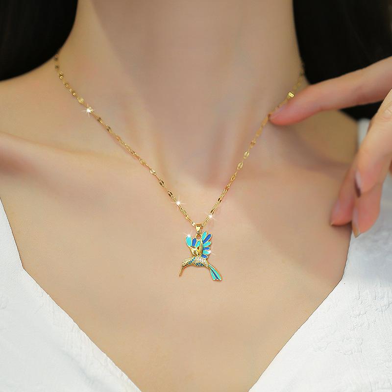 Light Luxury Color Woodpecker Zircon Design Versatile Korean Style Niche Design Live Necklace