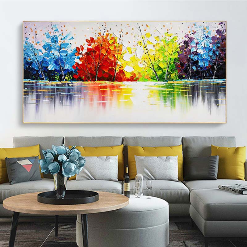 Abstract Landscape Lake View Hand Painted Canvas Painting Posters and Prints Wall Art Pictures Living Room Home Decor No Frame