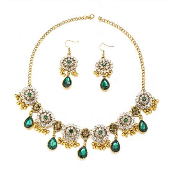 Evropský etnický styl Kapka Květina Šperky Set pro Ženy - Plně Diamantové Náušnice & Náhrdelník