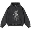 2024 Streetwear Funny Doberman Dog Graphic Washed Black Oversized Unisex μακρυμάνικο κουκούλα