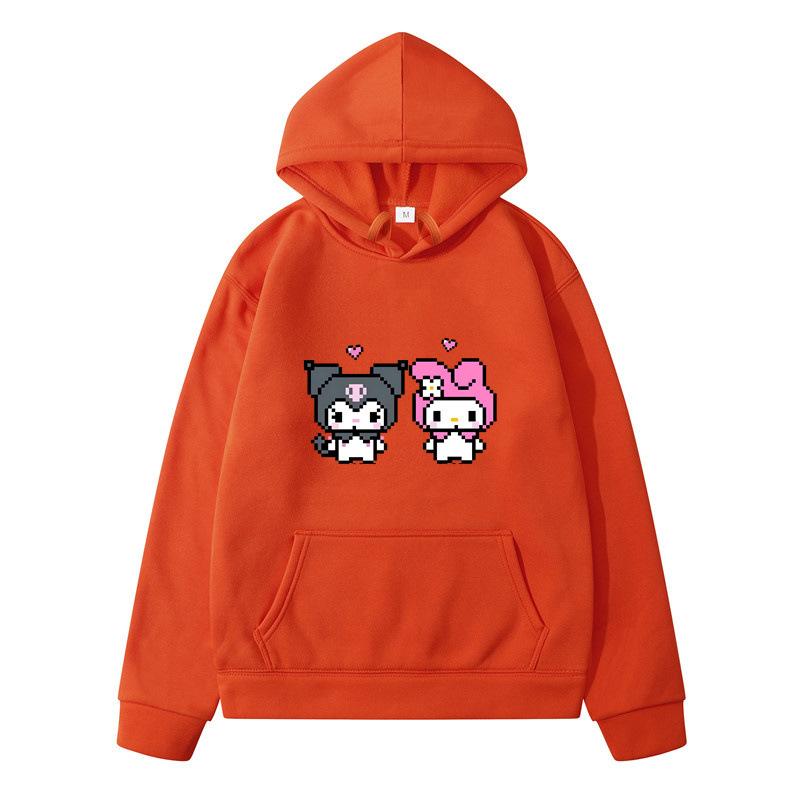 Pixel Art Hoodie – Unisex Yellow Pullover Sweatshirt, Cute Cartoon Characters & Heart Print, Casual Long Sleeve with Pocket