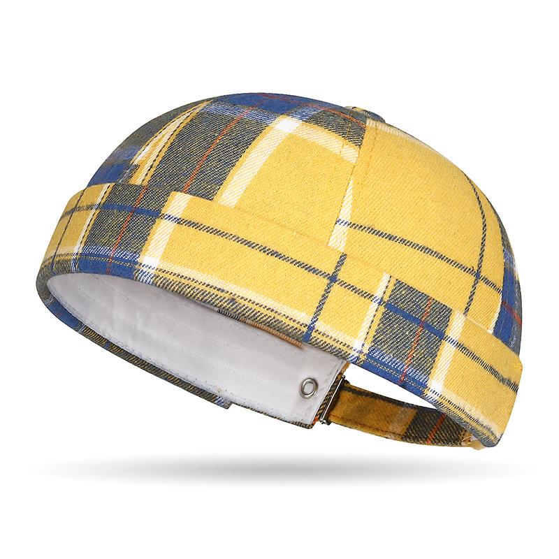 

Крупная клетка, колор-блокинг, шляпа тан из арбузной корки, художественная винтажная шляпа художника, дофаминовая клетчатая шляпа помещика Adjustable 55-60cm жёлтый