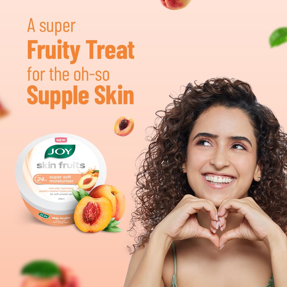 Joy Skin Fruits Super Soft Moisturizer With Peach Hyaluronic Acid 200ml For Face Hands Body 24Hr Hydration