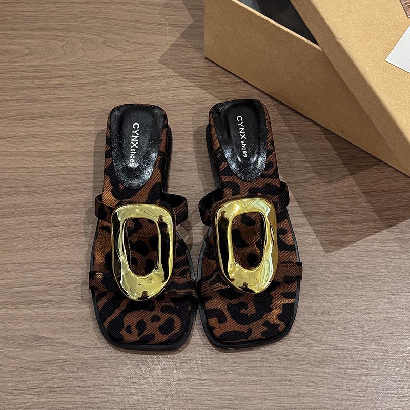 Wedge Heel Slippers Women's Summer Outer Wear High-end Fashion New Metal Buckle Temperament with Skirt Height-enhancing Cool Slippers