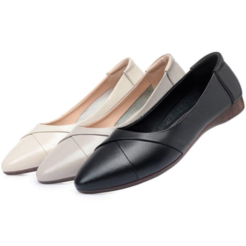 Podzimní dámské ploché boty z pravé kůže Pohodlné dno Velké ležérní mokasíny Mateřské boty