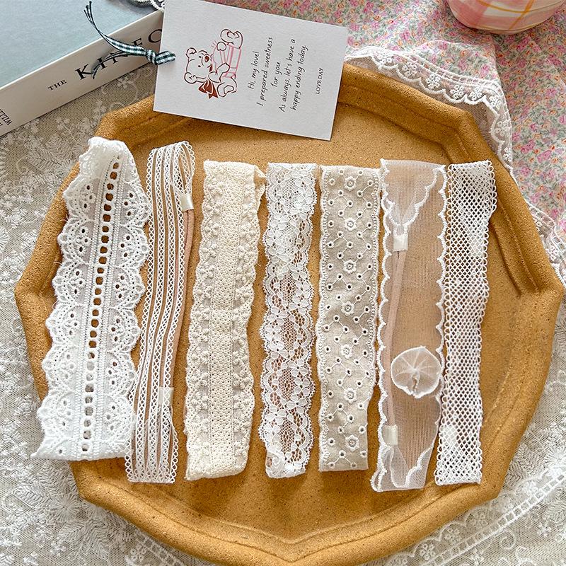 

Korean Lace Edging Embroidered Baby Headband - White