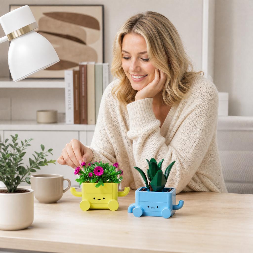 Building Block Flower Bouquet Kit - Artificial Potted Plant Toy Set for Creative Play for Kids