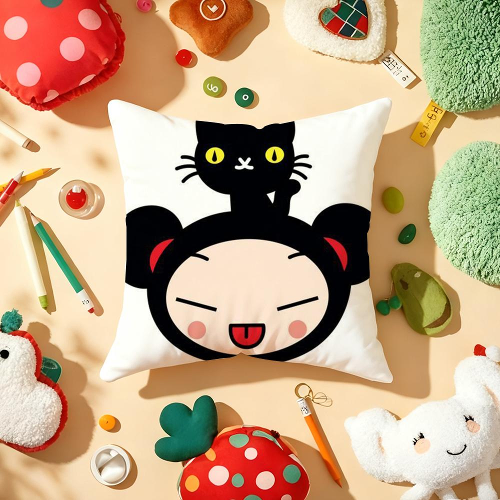 Fashion Cute Cartoon PPucca Cushion Cover Plush Fabric Soft DoubleSided Printed Sofa Warm Winter Home Gift Pillow Cover