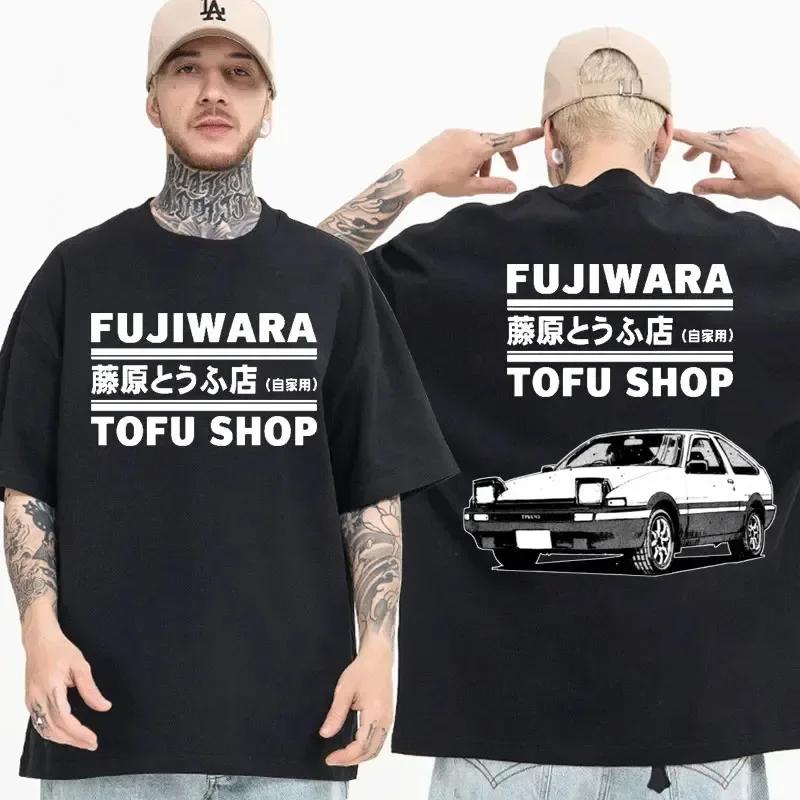 Anime Drift AE86 Initial D Double Sided T Shirt O-Neck Short Sleeves Summer Unisex R34 Skyline GTR JDM Manga T-Shirts 71775
