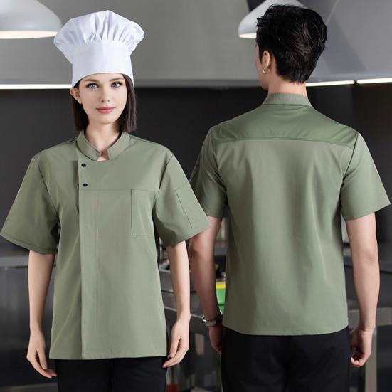 Chef Uniform Sweat-Wicking Stain-Resistant Washable Snap-Button Stand-Up Collar Work Clothes Restaurants Hotels Clubs Chef Coat