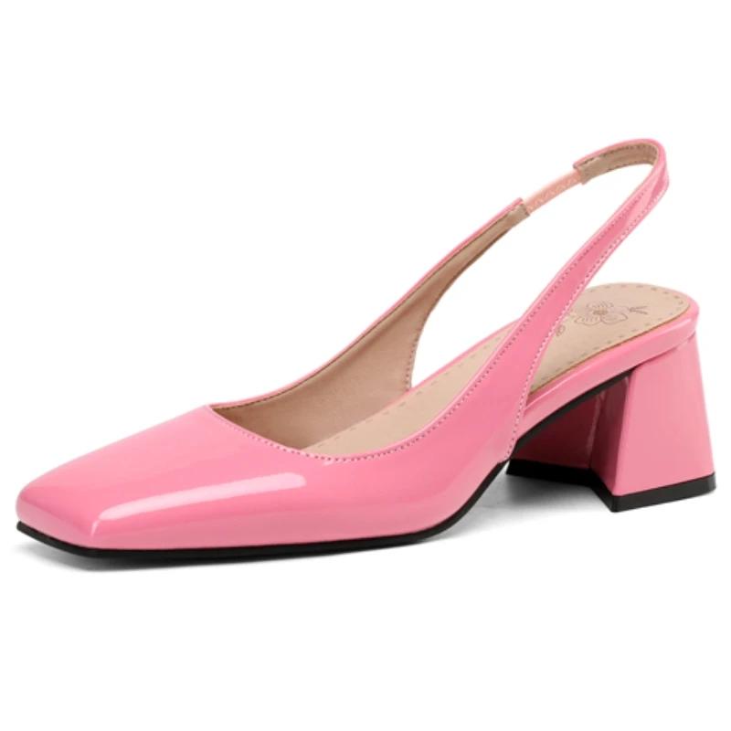 Middelhoge Hakken Pumps Schoen Vrouw Elegante Sandalen Zwart Nude Groen Roze Vierkante Neus Slingback Feest Kantoor Bruiloft Schoenen Vrouwelijk