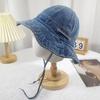 Bucket Hat Women's Korean Vintage Washed Denim Fashion Sunshade Fisherman Hat For Spring Summer, Adjustable Uv Protection Cap