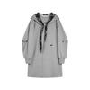 ELLE French Removable Plaid Fashion Design Hooded Casual Loose Sweatshirt Dress Women dresses EL53083