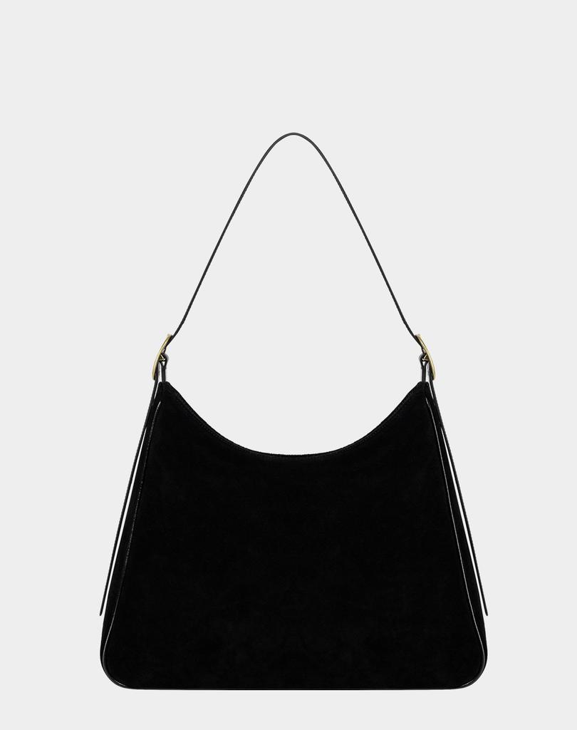 Kisyning Suede Leather Strap Hobo Bag (Black)