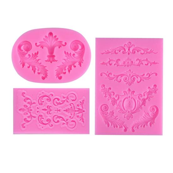 3Pcs Baroque Style Silicone Mold Flexible Non-Stick Flower Lace Mold Fondant Chocolate Decorating Tools for Wedding Birthday
