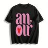 Amour Heart Print T-Shirts for Women Men Casual Loose Fit Crew Neck Tees Spring Summer Tops Pure Cotton T-shirt