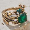 1 Stück Goldfarbener Ring mit Blattdesign für Damen mit quadratischem grünen Zirkonia Ästhetischer Damen-Hochzeits-Party-TrendschmuckGutes Produkt