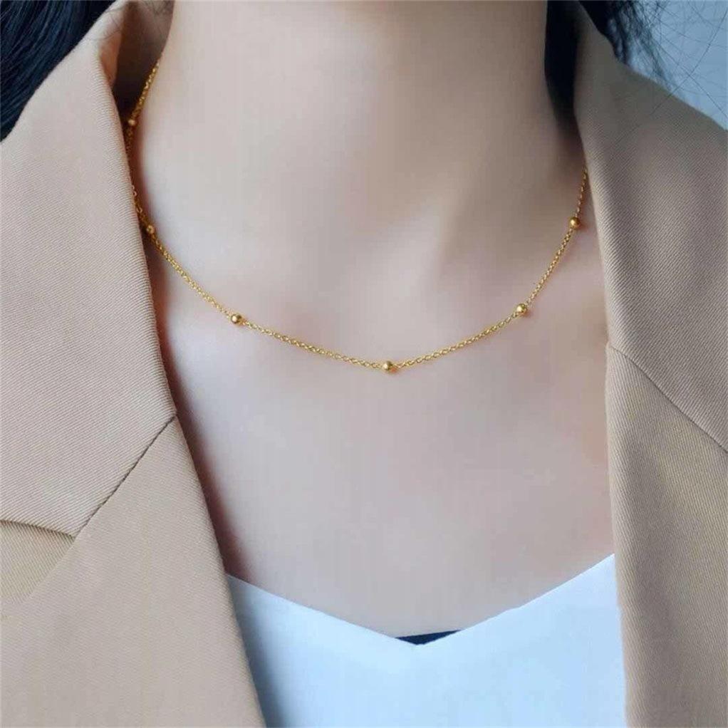 Fashion Simple Beads Chain Necklace Bracelet for Women Girls Gold Color Trendy Stainless Steel Jewelry Sets