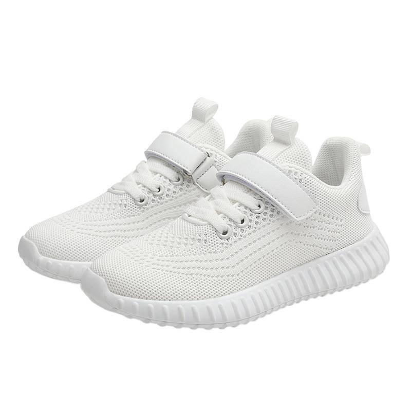 Children's Four Seasons Sports Shoes 2025 Boys Flying Woven Breathable Shoes Middle Aged Children and Girls Campus Outdoor White Shoes