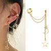 New Hiphop Clip Earrings for Women Star Moon Pendants Ear Cuff Punk Personality Gold Color Tassel Ear Clips Aretes De Mujer