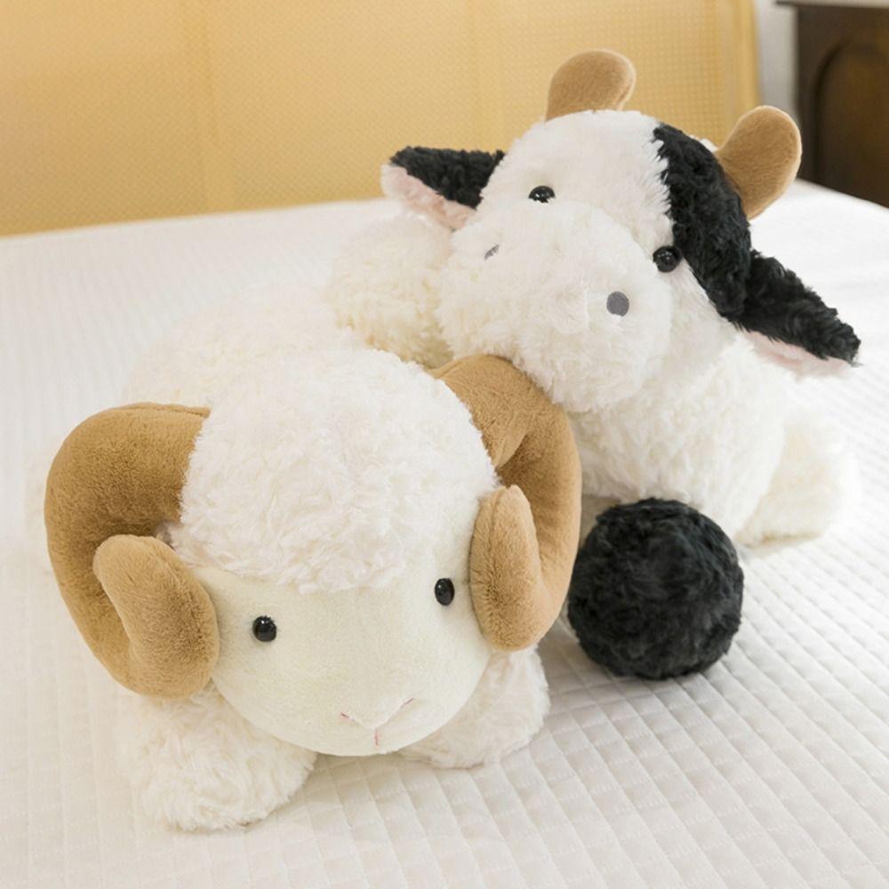 

PP Cotton Baby Goat&Cow Plush Doll 23/38cm Big Horns Goat Toys Room Decoration 23cm-Goat