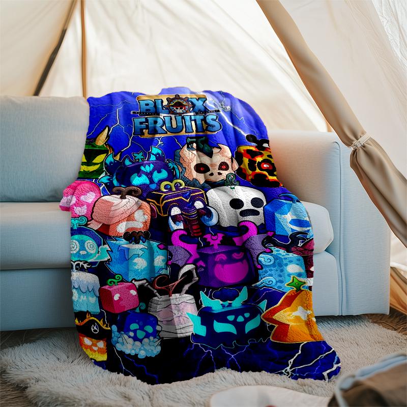 Coperta Stampata Tema Blox Fruits - Perfetta per Divano, Letto, Viaggio e Uso Esterno | Lavabile in Lavatrice, Accogliente e Durevole.