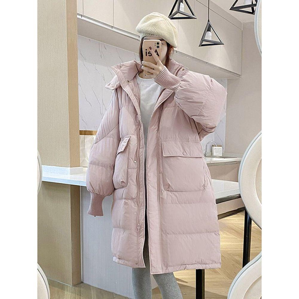 Women's 2025 Winter Hooded White Duck Down Jacket, Mid-Length, Loose Fit, Korean Style.