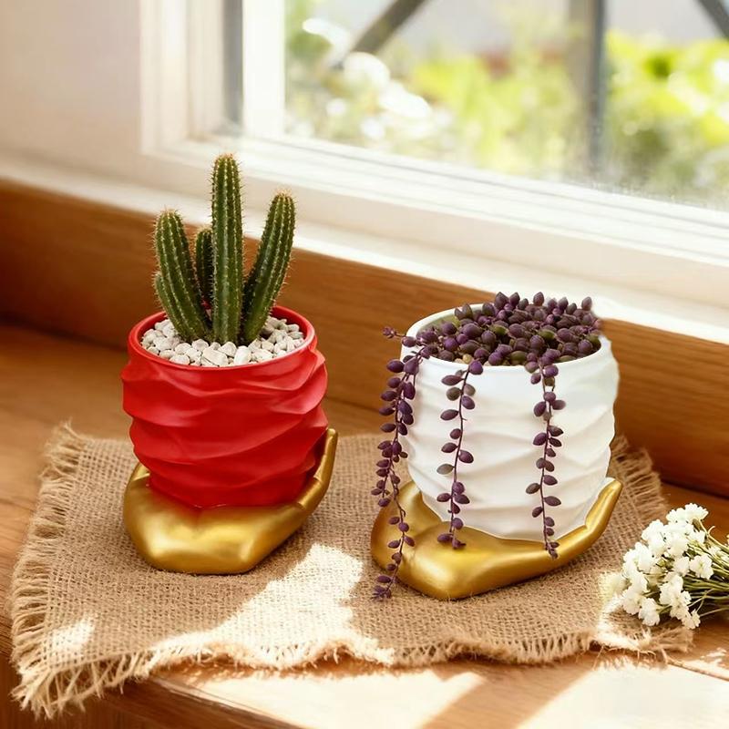 Creative Hand Holding Heart Flowerpot Green Potted Plants Container Home Courtyard Garden Decor Handicrafts Ornament
