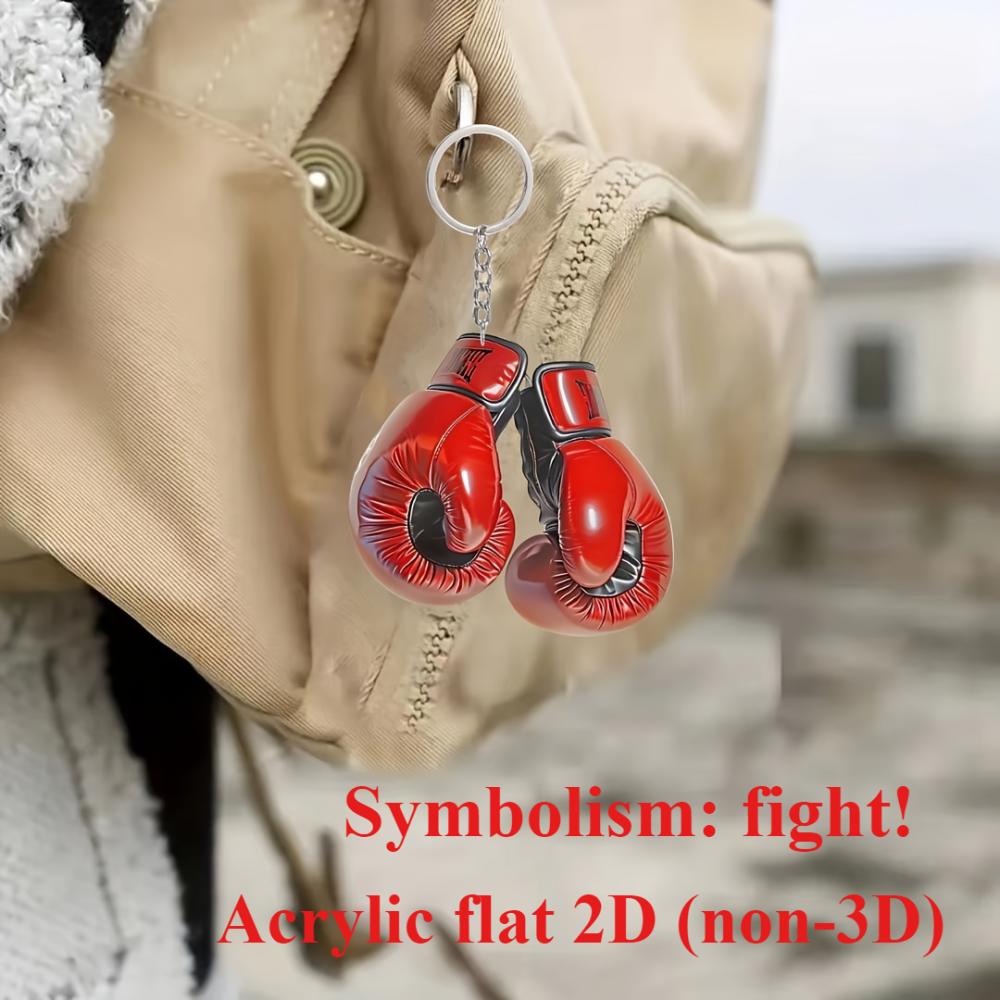 Fashionable Acrylic Boxing Glove Keychain for Men, Creative Backpack Pendant Accessory, Durable 2D Plastic Material