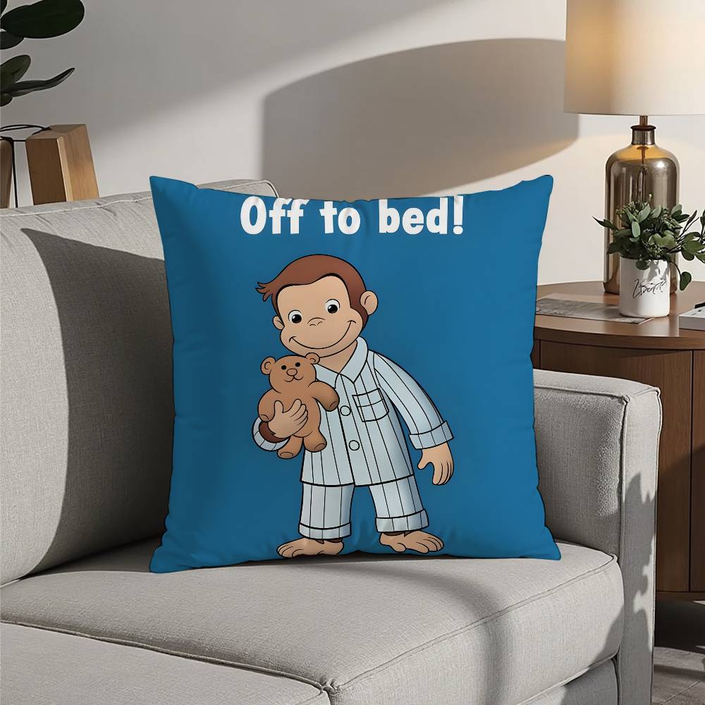 Good Night George Curious Monkey Pillow Case Sofa Decorative Home Double-sided Printing Short Plush Cushion Pillow Cover Gift