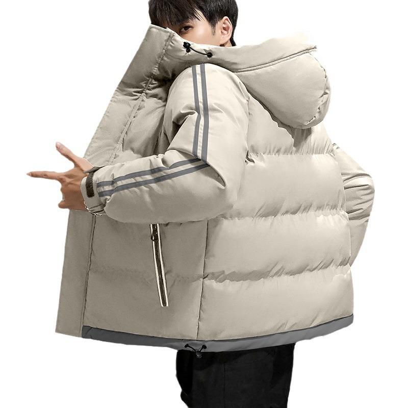 Ropa de Algodón para Hombre Invierno con Capucha Rayada Suelta Gruesa Chaqueta de Algodón Tendencia Ropa Pan Chaqueta Abrigo de Algodón Hombre