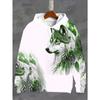 Men's Retro Style Wolf And Feather Pattern Hooded Sweatshirt With Drawstring And Kangaroo Pocket, Sports Hoodie For Fall