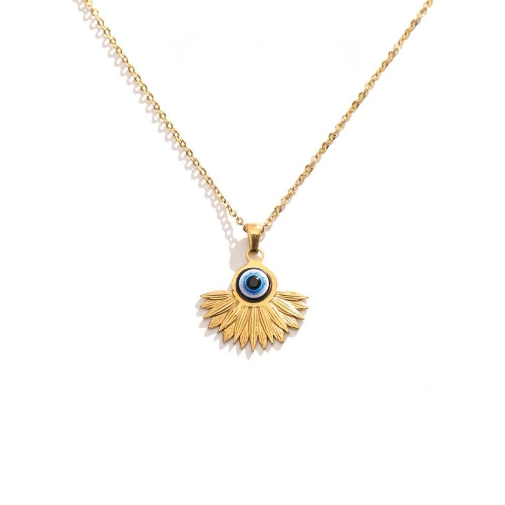 Minimalist Blue Eye Pendant Necklace Stainless Steel Geometric Jewelry  Party