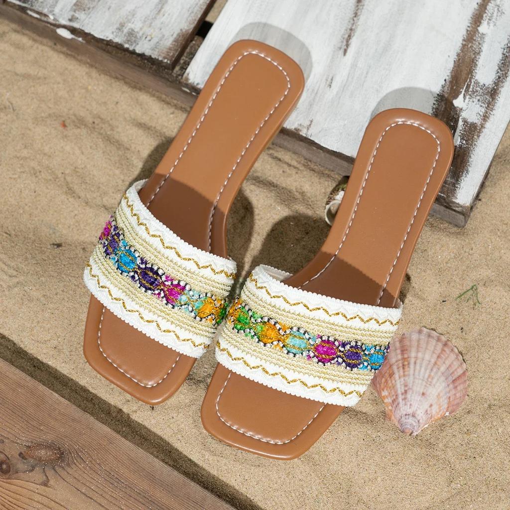 Fashion Summer Women's Flat Slippers Open Toe Outdoor Slippers Beach Women's Shoes Large Size Zapatos De Mujer Slippers 2024 New Outdoor