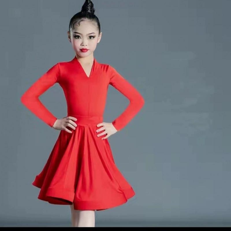 

Дитяча професійна сукня для латиноамериканських танців для дівчаток Сукні для бальних танців Румба Ча-ча Самба Тренувальна сукня Латиноамериканський виступ 120 червоний