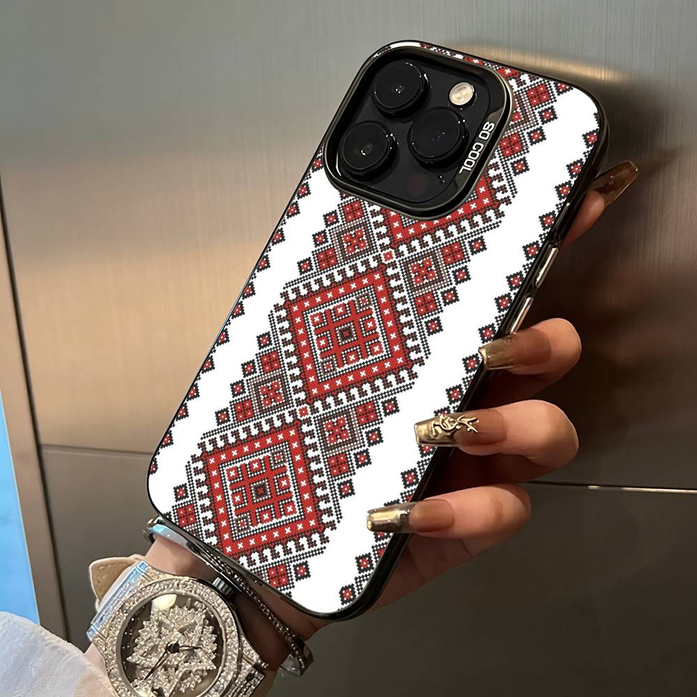 Ukrainian Embroidery Phone Case For iPhone 17,16,15,14,13,12,11 Plus Pro Max Colored Silver Phone Case