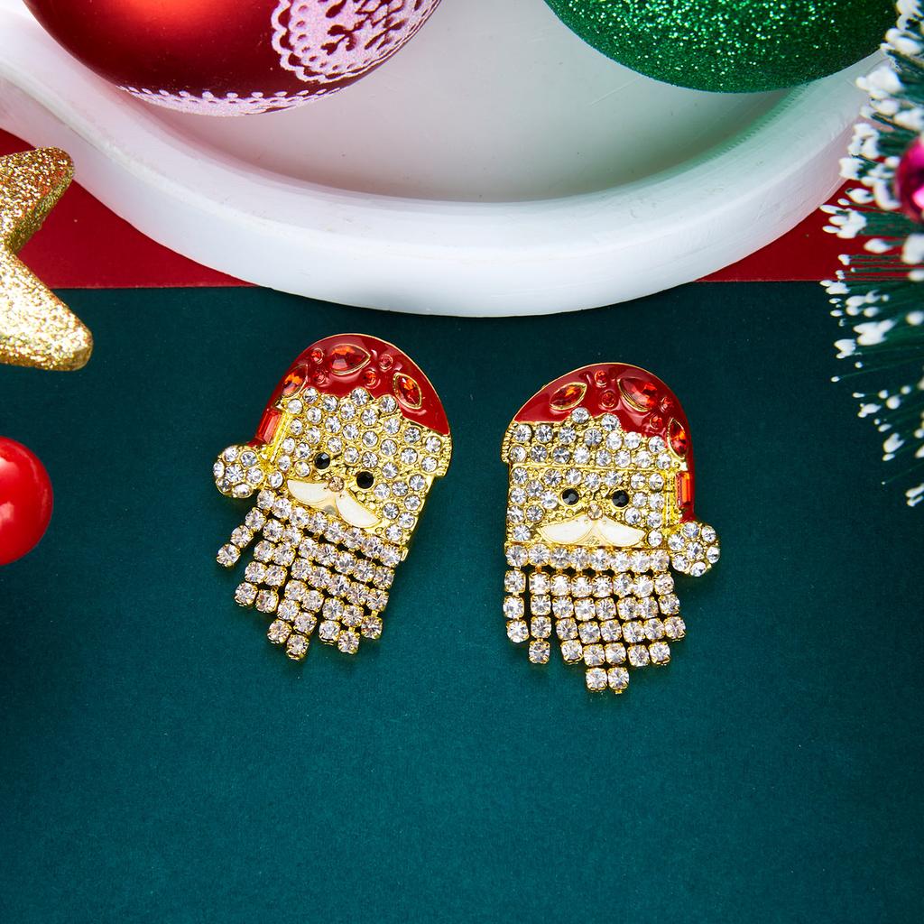 Elegant Christmas Santa Rhinestone Pearl Tassel Drop Earrings for Women Festive Holiday Statement Earrings Christmas Party Gifts
