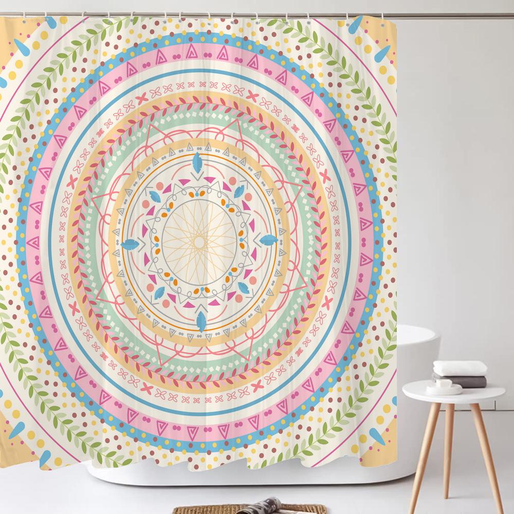 High Quality Indian Mandala Pattern Printed Fabric Shower Curtains Bohemian Bath Screen Waterproof Bathroom Decor with 12 Hooks