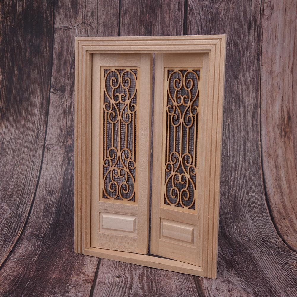 1:12 Scale Dollhouse Furniture DIY Mini Unpainted Wood Double Door Accessory DecorationDouble door