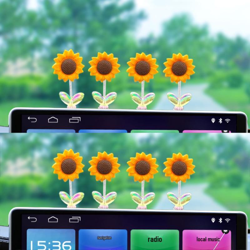 2024 Kreatives Sonnenblumen-Autodekor - Wackelkopfdach-Design im Stil von Internet-Berühmtheiten auf Douyin