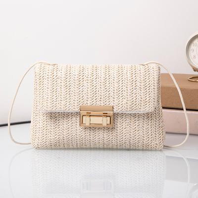 Neue Damen-Strohtasche Süßes Mode-Design mit Gänseblümchen-Schloss Schultertasche Kette Umhängetasche