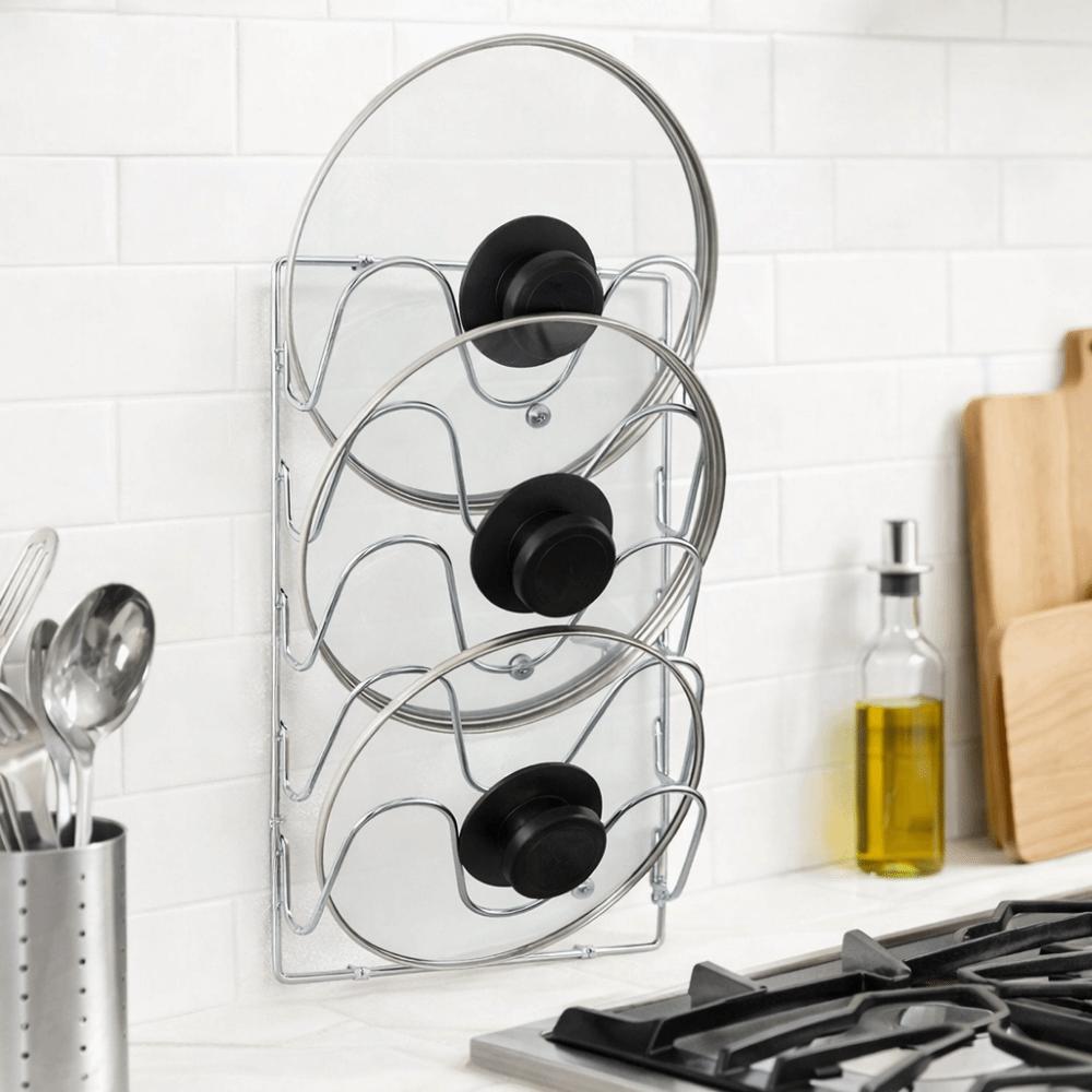Multi-Layer Pot Lid Storage Rack Wall Hanging Iron Pan Cover Storage Holder Space Saving Rustproof Cutting Board Storage Shelf