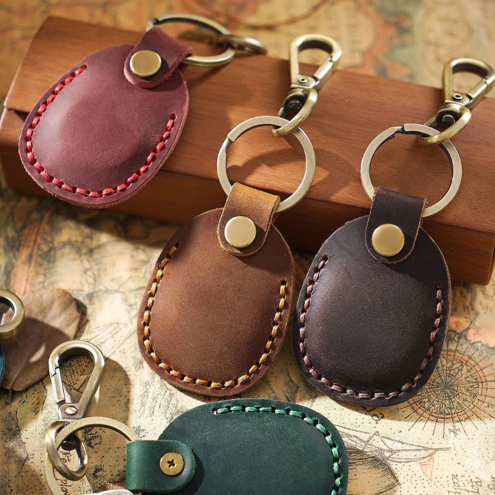 Retro Cattle Pickup Anti-lost Protective Keychain Custom Name Leather Keyring for RFID Access Card Cove Bag Key Chain Ring Gift