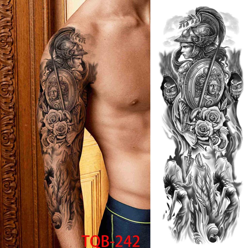 1 PC 480*170MM Full Arm Leg Temporary Tattoo Sticker for Women Men Waterproof Skull Compass Sexy  Tattoo Body Art Fake Flower Tattoo Paper Sticker