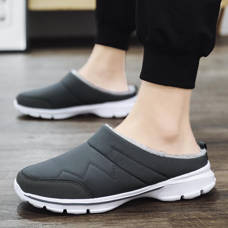 Men's Winter Plush Waterproof Slippers, Wide Fit Sizes 45-48, Non-Slip for Indoor and Outdoor Use