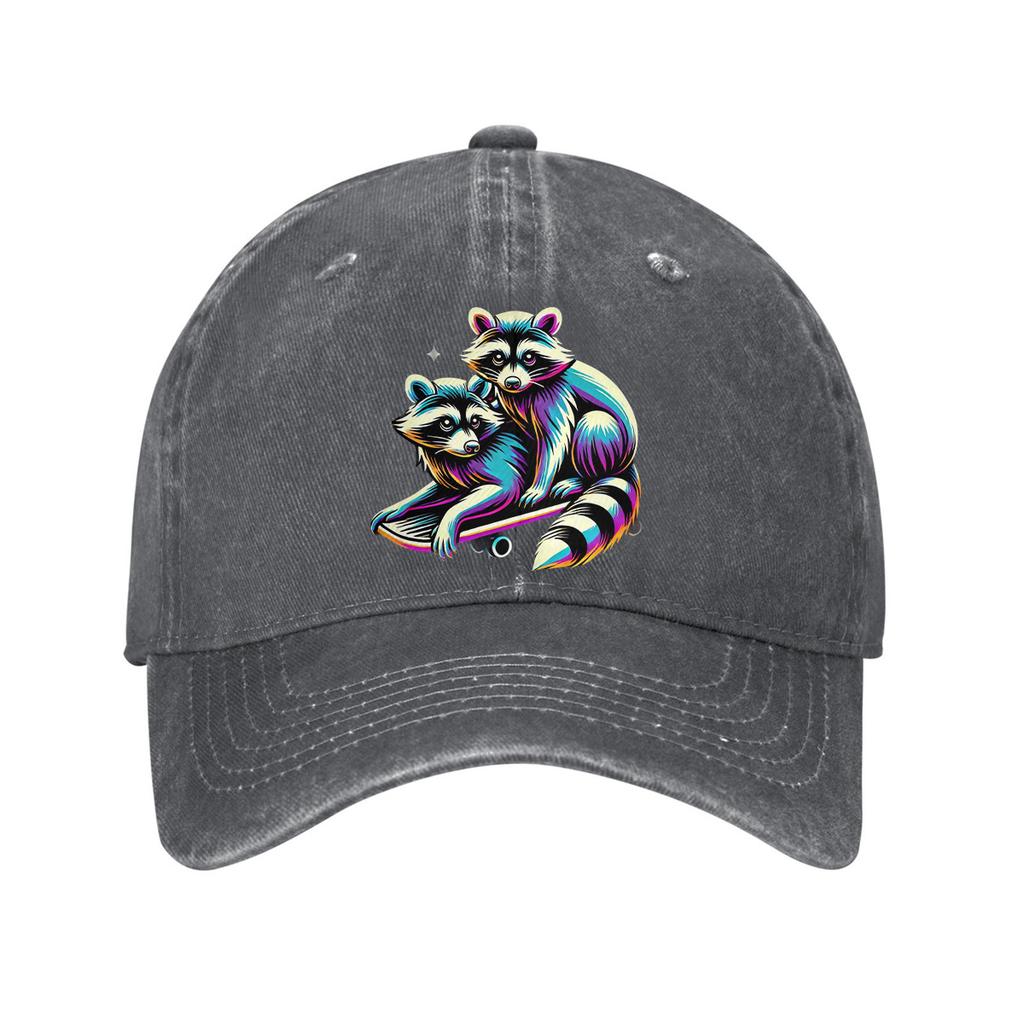 Colorful Raccoons On Skateboard Baseball Cap Rainbow Aesthetic Cotton Dad Hat Casual Adjustable